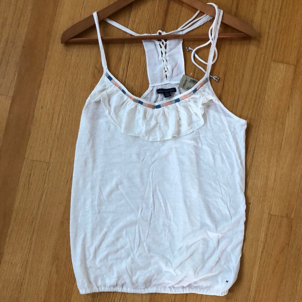 American Eagle White Flowy Tank Top